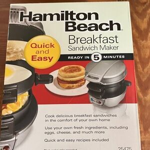 NEW - Hamilton Beach Black and Silver Breakfast Sandwich Maker